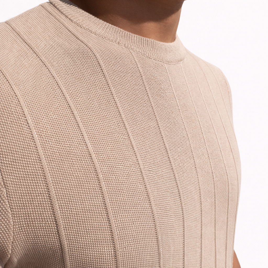 Men's beige premium structured tee with a clean, refined silhouette