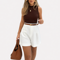 Smart high-waist women's shorts in white, black, khaki and grey