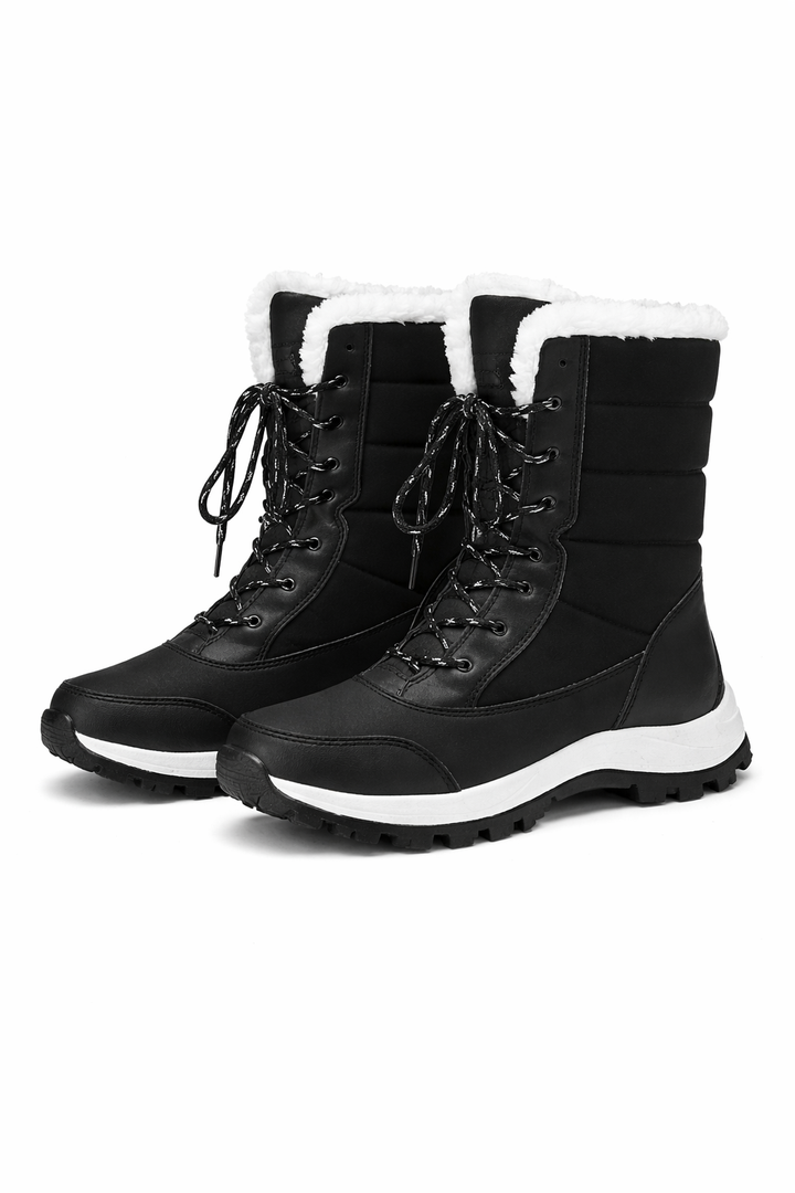Women's winter insulated boots in red with a sturdy sole and warm lining
