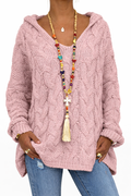Pink relaxed-fit hooded knit sweatshirt with soft drape and casual silhouette