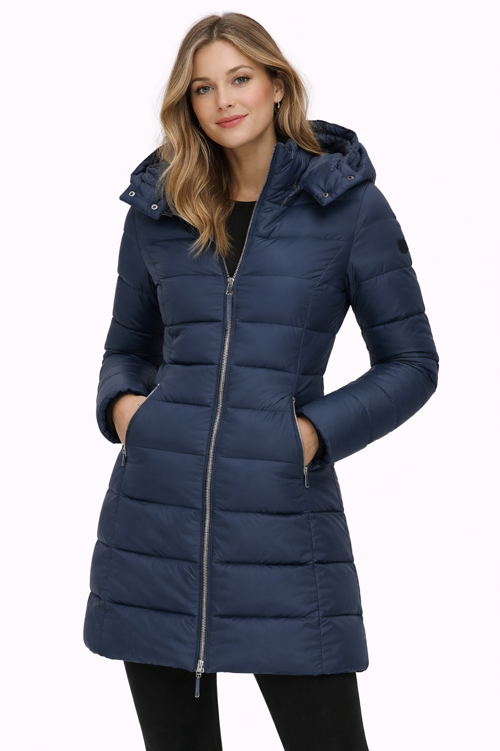 Windproof winter jacket in blue, green, black and grey with an elegant longer-length silhouette
