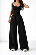 Wide-leg jumpsuit in black, also available in navy, brown, burgundy and light grey, with a gently shaped waist