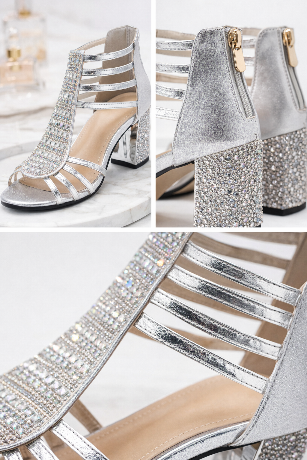 Women's gold metallic evening heels with decorative detail and a sleek, elegant silhouette