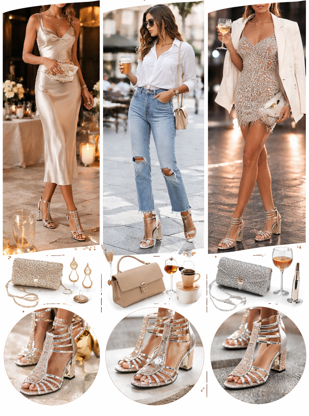 Women's gold metallic evening heels with decorative detail and a sleek, elegant silhouette
