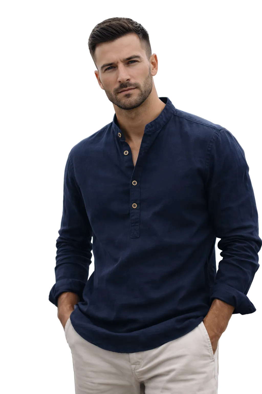 Men's relaxed summer shirt in navy, also available in beige, white and light blue, with a clean easy-fitting cut