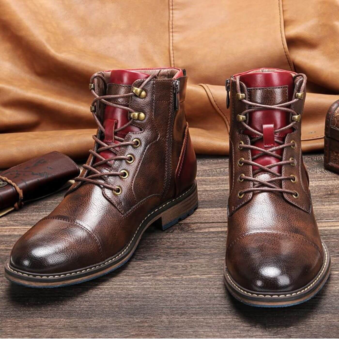 Men's brown Oxford-style boots with a structured upper and classic lace-up detailing