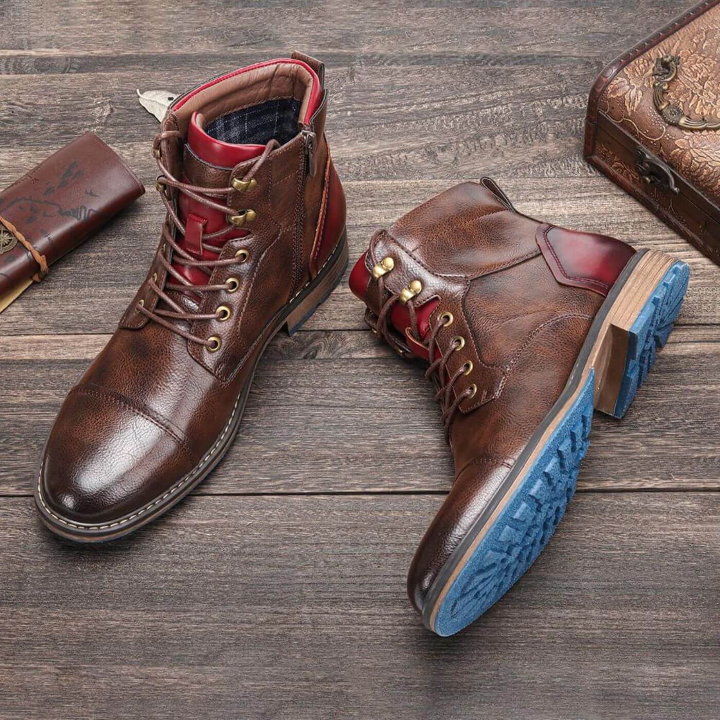 Men's brown Oxford-style boots with a structured upper and classic lace-up detailing
