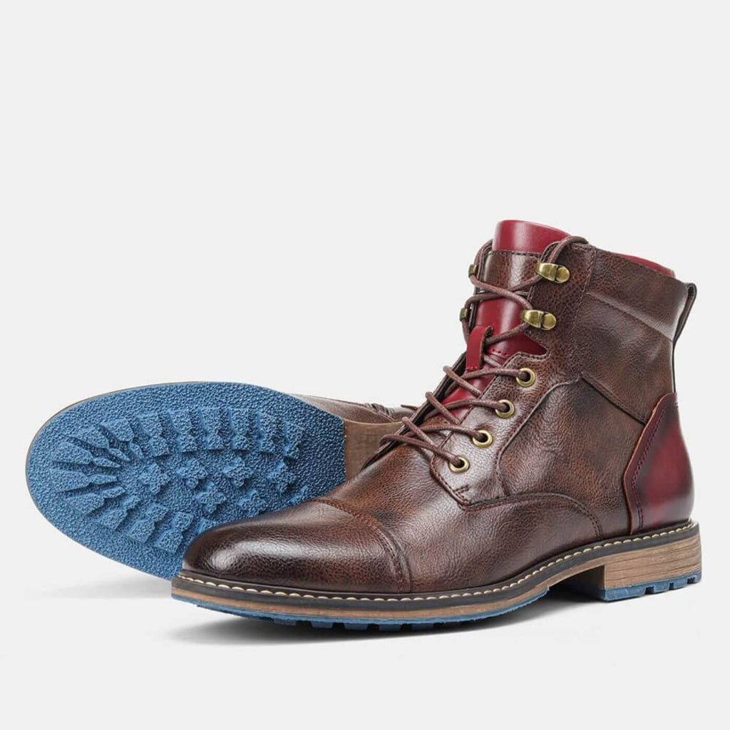 Men's brown Oxford-style boots with a structured upper and classic lace-up detailing
