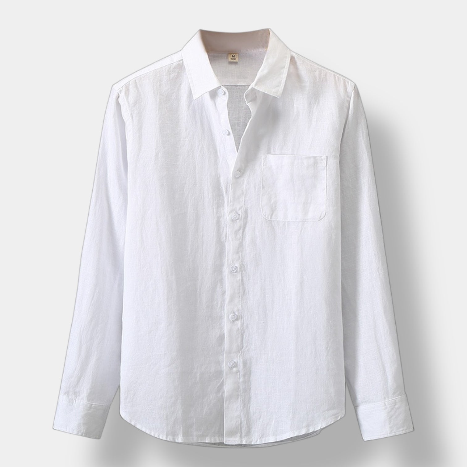 Men's long-sleeve classic shirt in beige with a relaxed fit and left chest pocket