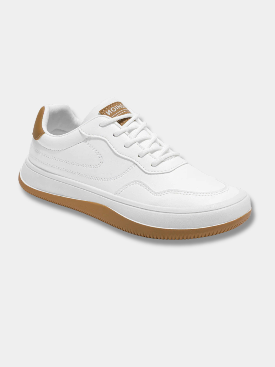 Men's white premium smooth-finish trainers with a clean low-profile silhouette and refined upper