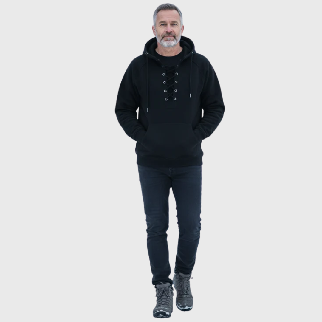 Men's premium hoodie in grey with a warm soft inner lining and practical hood