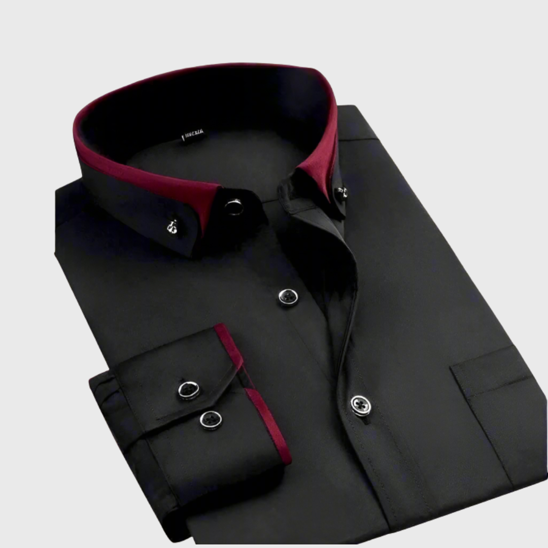 Men's shirt with a contrasting collar in a clean cut, shown in multiple colour options