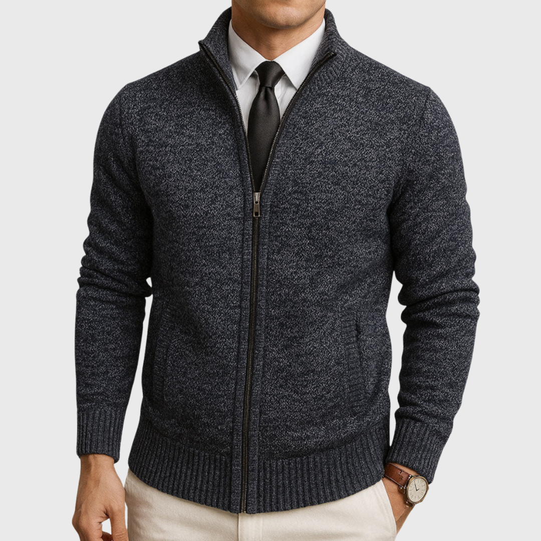 Men's slim-fit cardigan in grey with a clean silhouette and button front