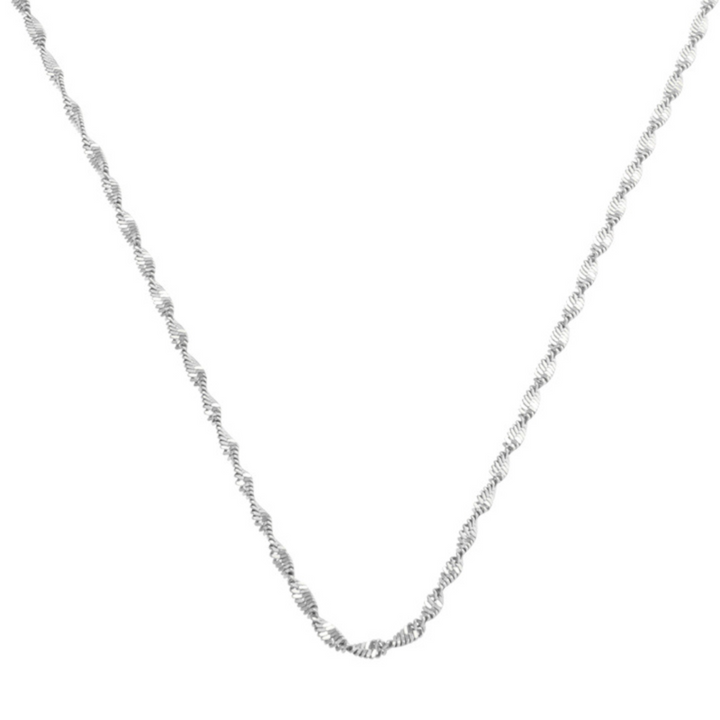 Double helix pendant necklace in gold tone on a plain white background