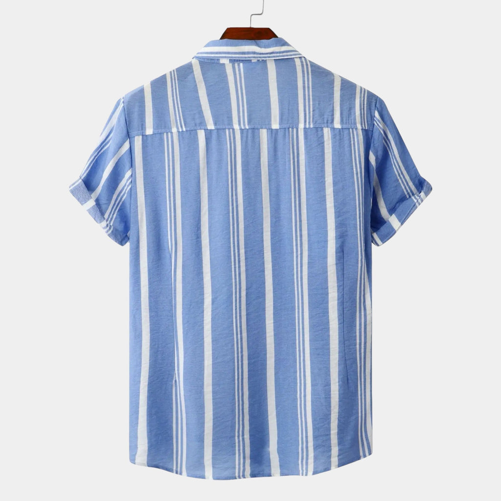 Men's striped summer shirt in navy and white with a classic straight cut