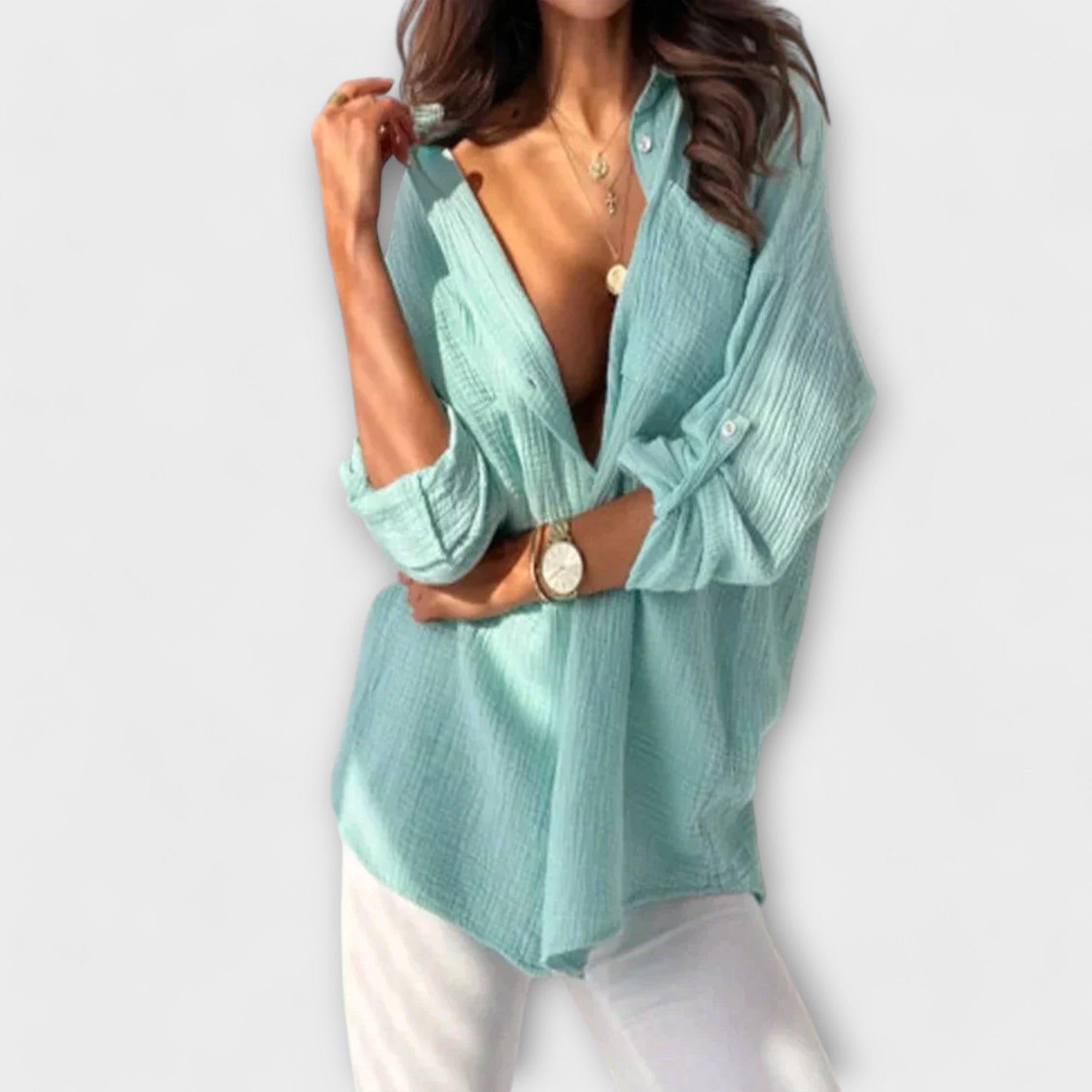 Orange relaxed-fit women's casual blouse in a light, breathable weave