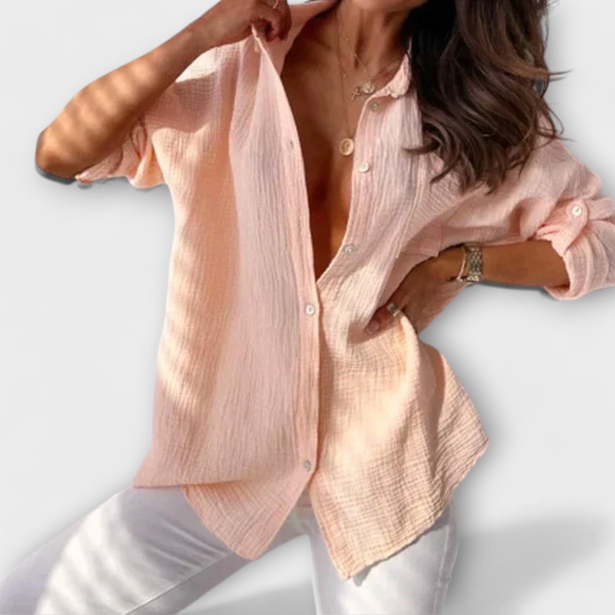 Orange relaxed-fit women's casual blouse in a light, breathable weave