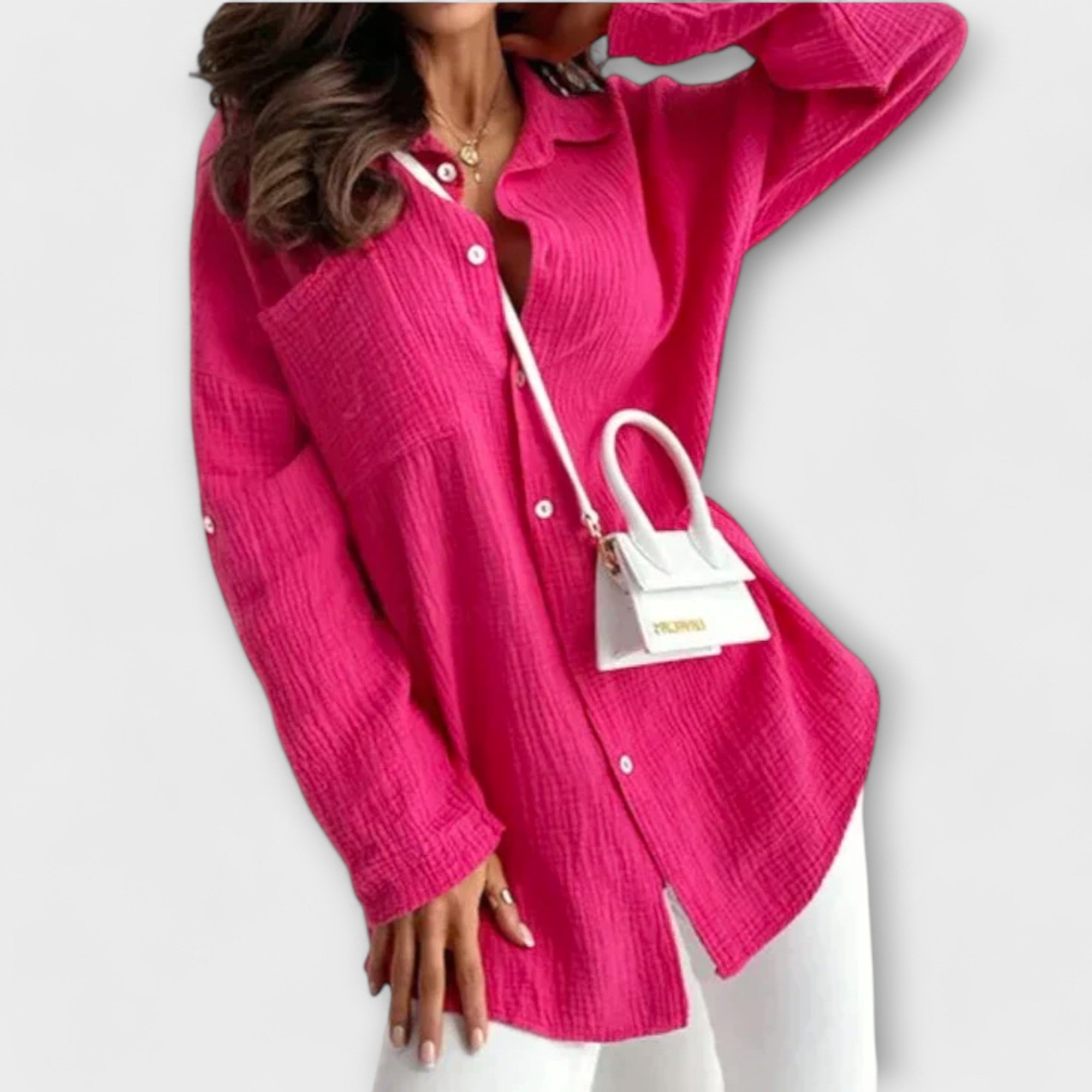 Orange relaxed-fit women's casual blouse in a light, breathable weave