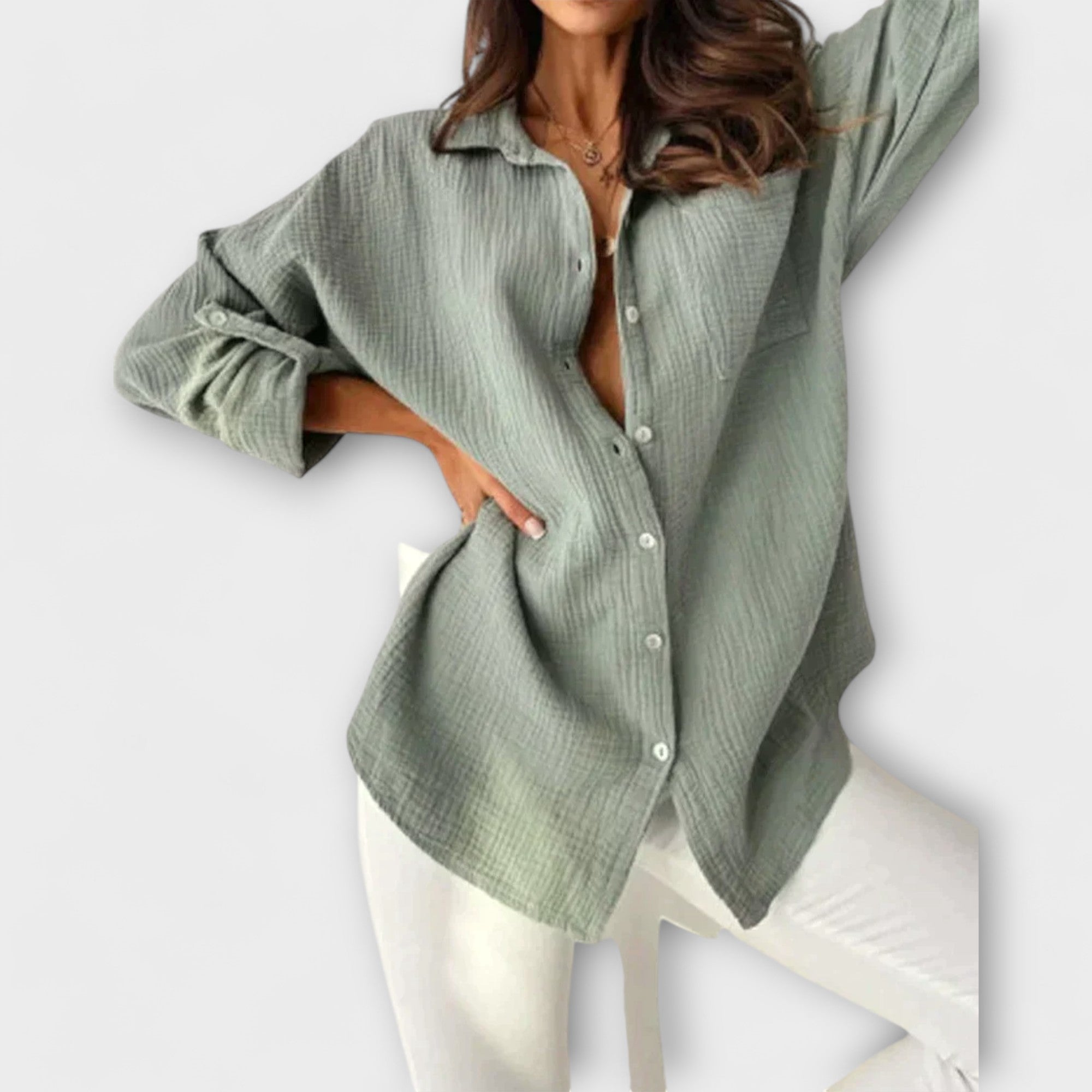 Relaxed loose button-front blouse with a classic collar in a casual breezy silhouette