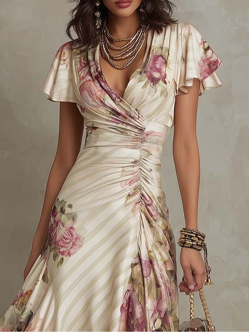 Camille Elegant Floral Dress with Draped Design