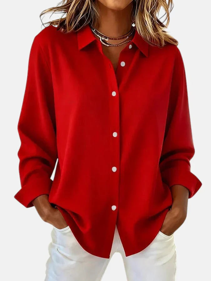 Pink classic-cut women's blouse in a timeless, elegant style