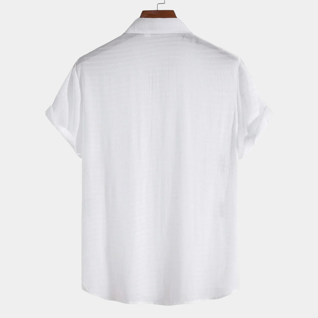 Men's classic summer shirt in white with a pleated front and clean collar