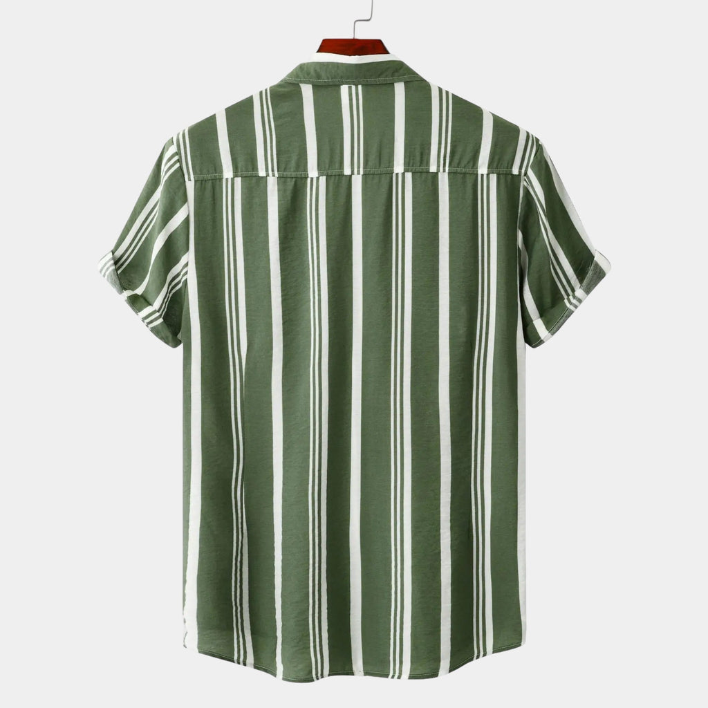 Men's striped summer shirt in navy and white with a classic straight cut