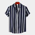 Men's navy and white striped summer shirt with a relaxed classic cut