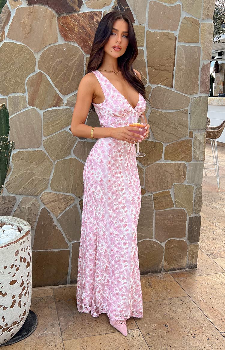 FARIDA™ | Pink Lace Maxi Dress