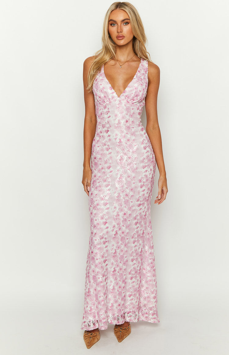 FARIDA™ | Pink Lace Maxi Dress