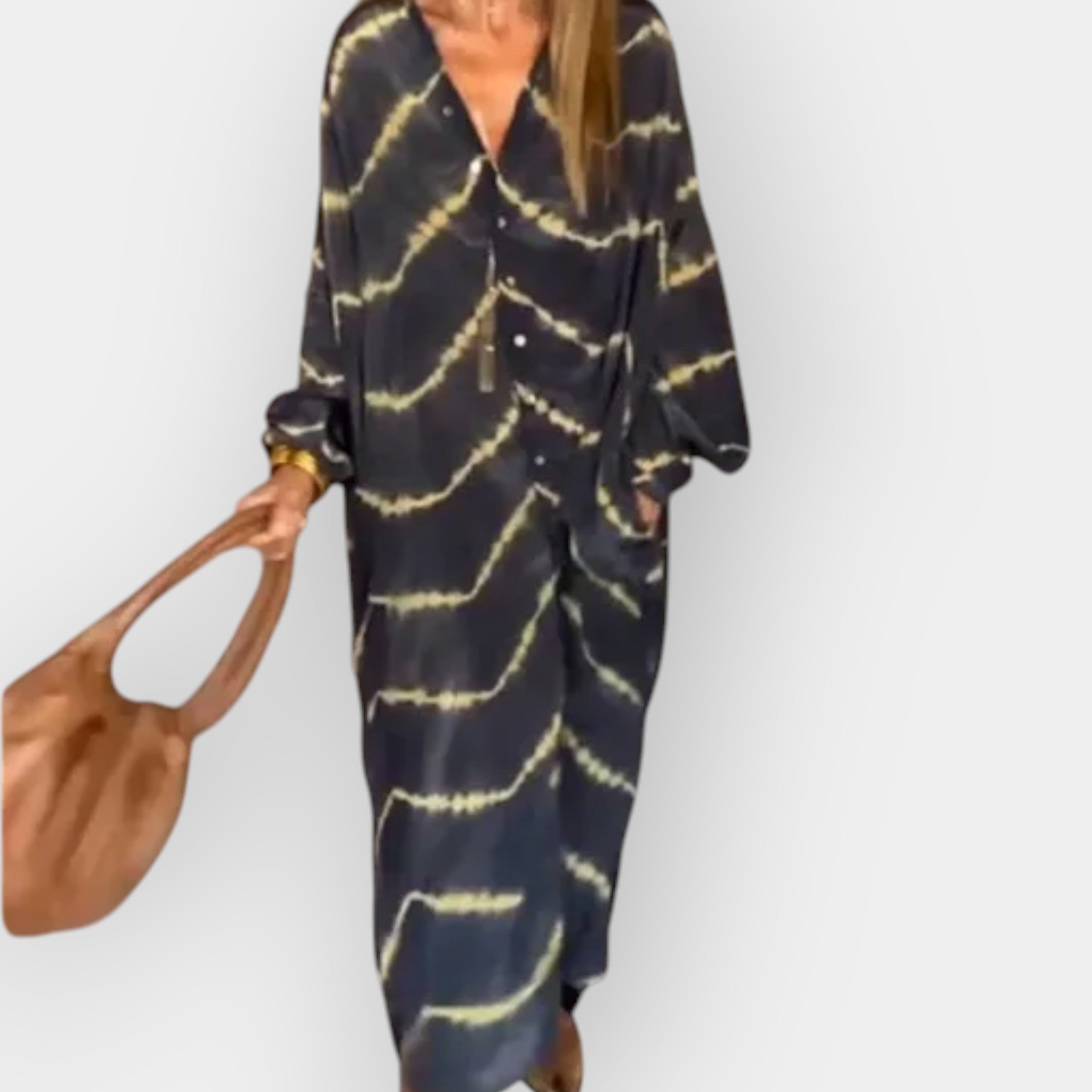 Floaty boho long-sleeve dress in deep blue with a graceful romantic silhouette
