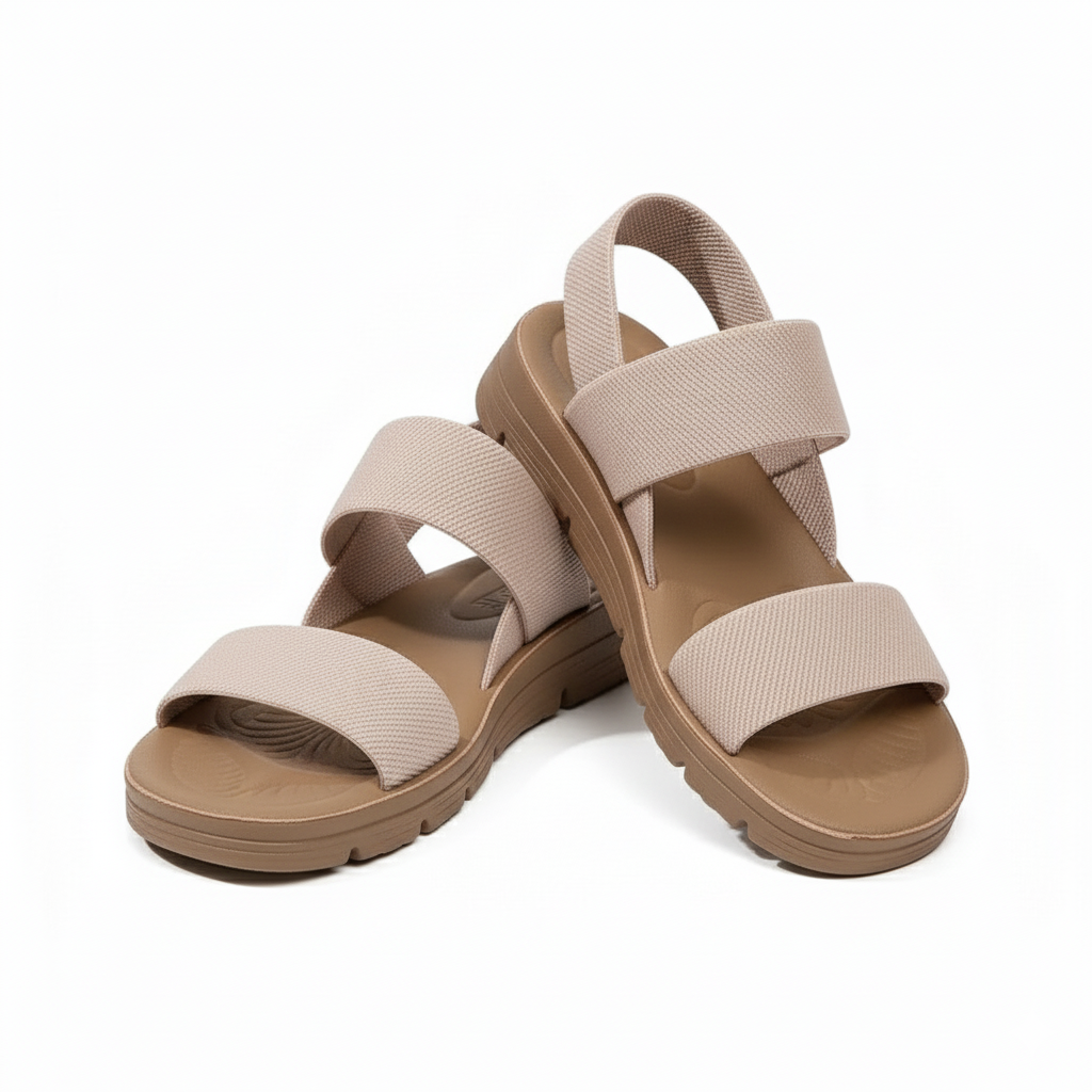 Khaki sport sandals with double strap and cushioned sole