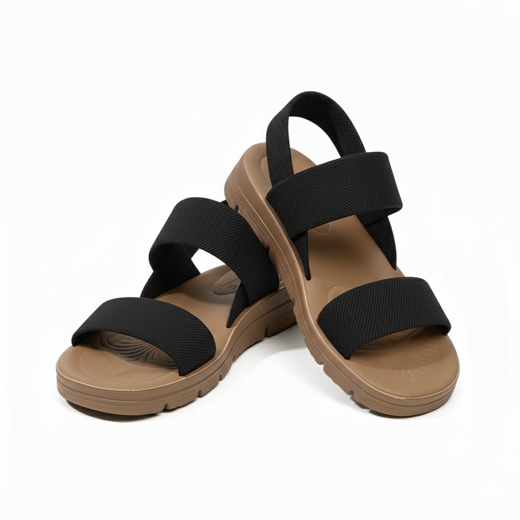 Khaki sport sandals with double strap and cushioned sole