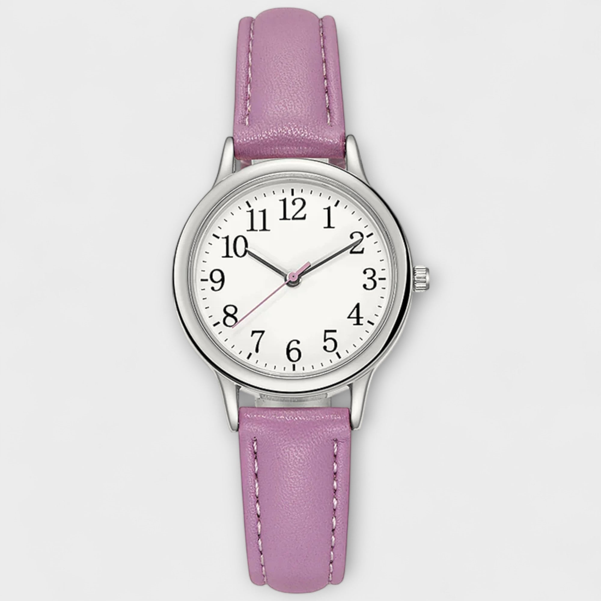 Slim minimalist women's watch with a fine strap in a calm blue tone