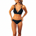 Black bikini set with wavy scalloped edges on the top and briefs