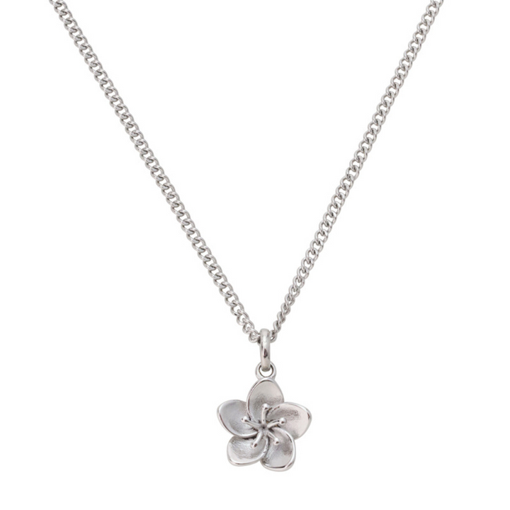 Hibiscus flower pendant necklace in gold tone on a white background