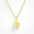 Hibiscus flower pendant necklace in gold tone on a white background