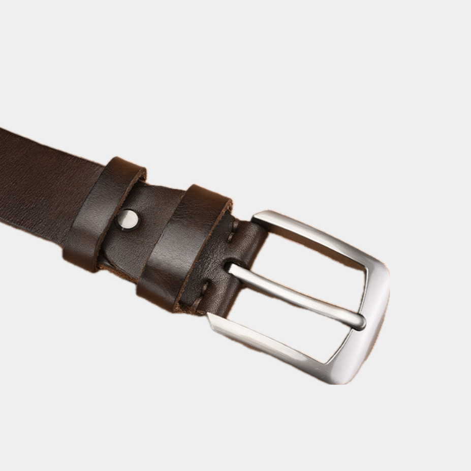 Men's classic black dress belt with polished traditional buckle