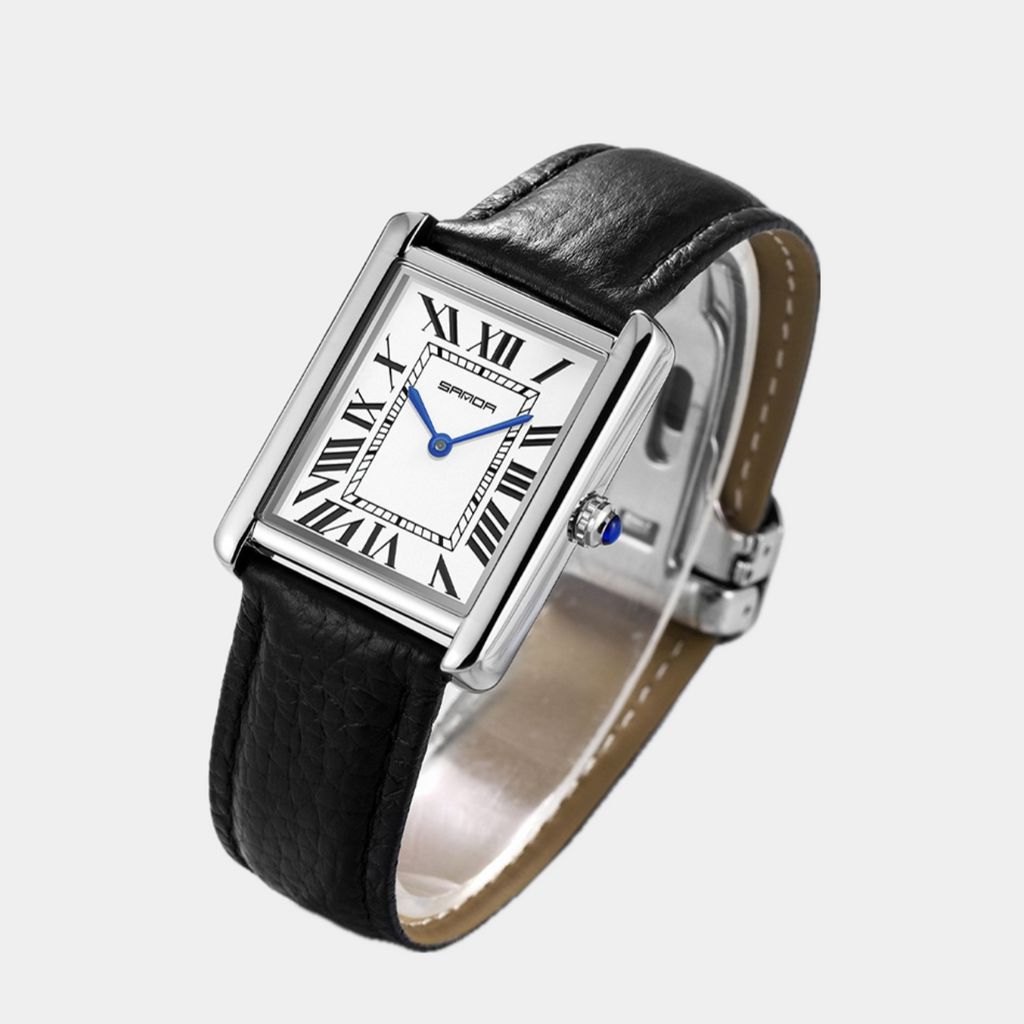 Men's silver square-dial quartz watch with classic strap and clean face