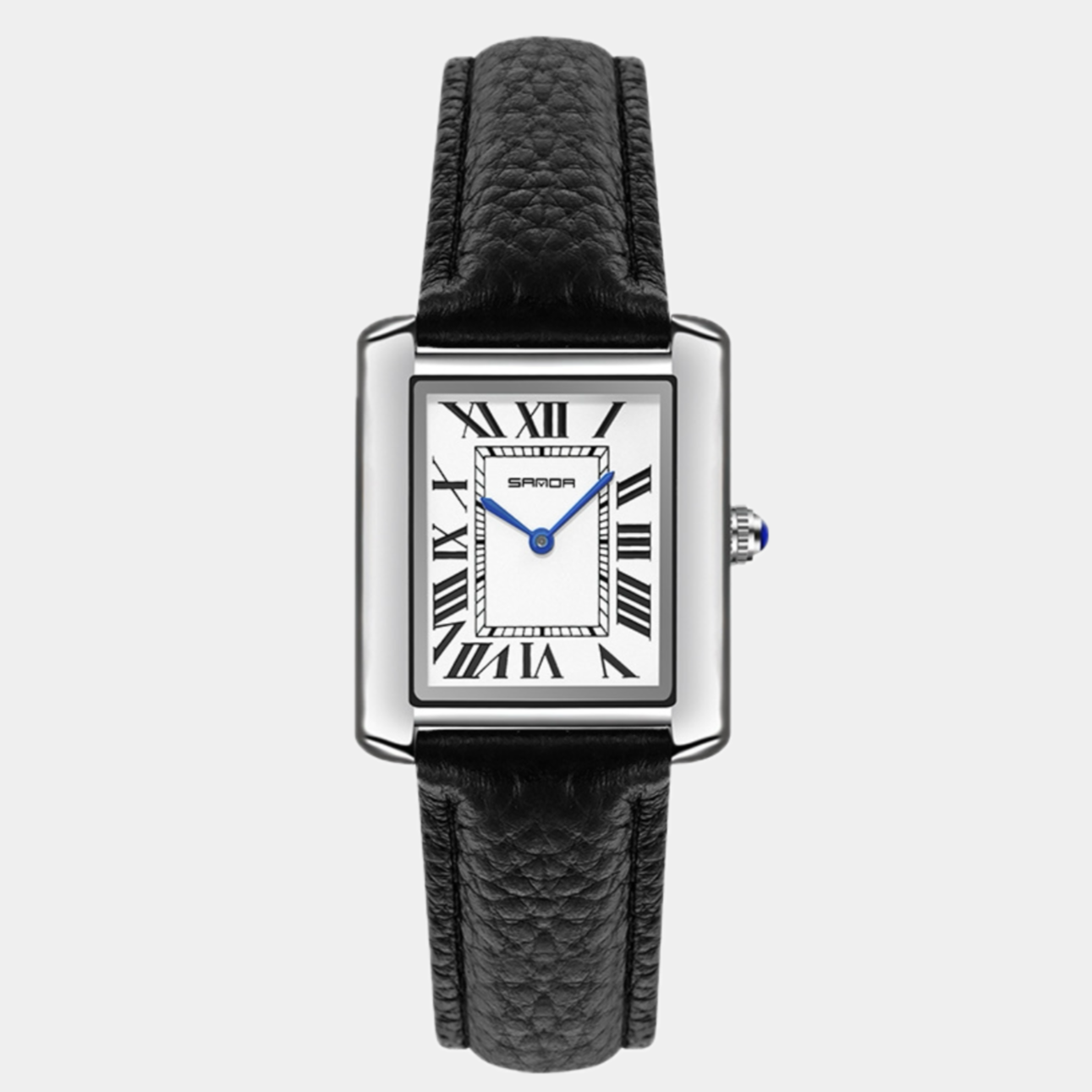 Men's silver square-dial quartz watch with classic strap and clean face