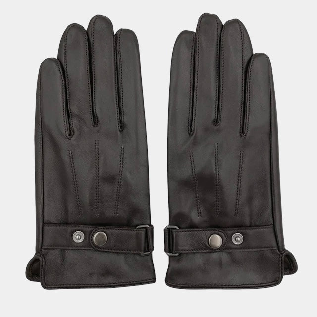 Men's dark classic winter gloves with smooth finish and structured silhouette