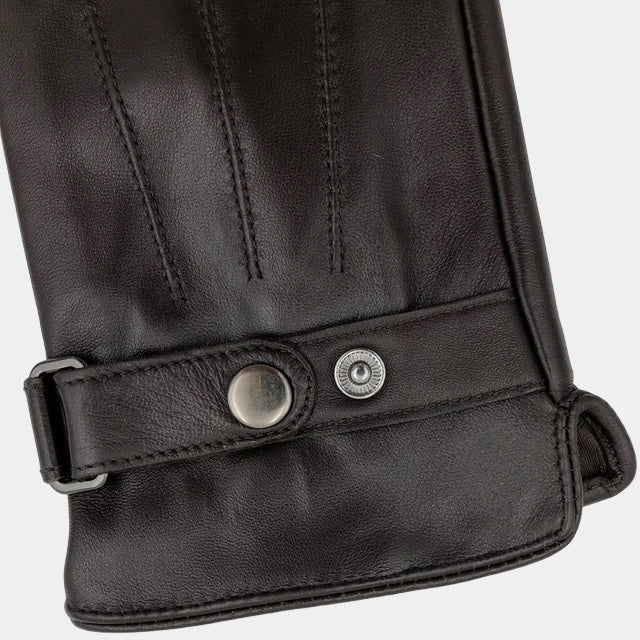 Men's dark classic winter gloves with smooth finish and structured silhouette