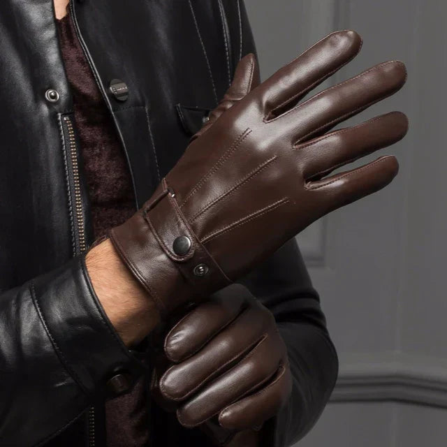 Men's dark classic winter gloves with smooth finish and structured silhouette