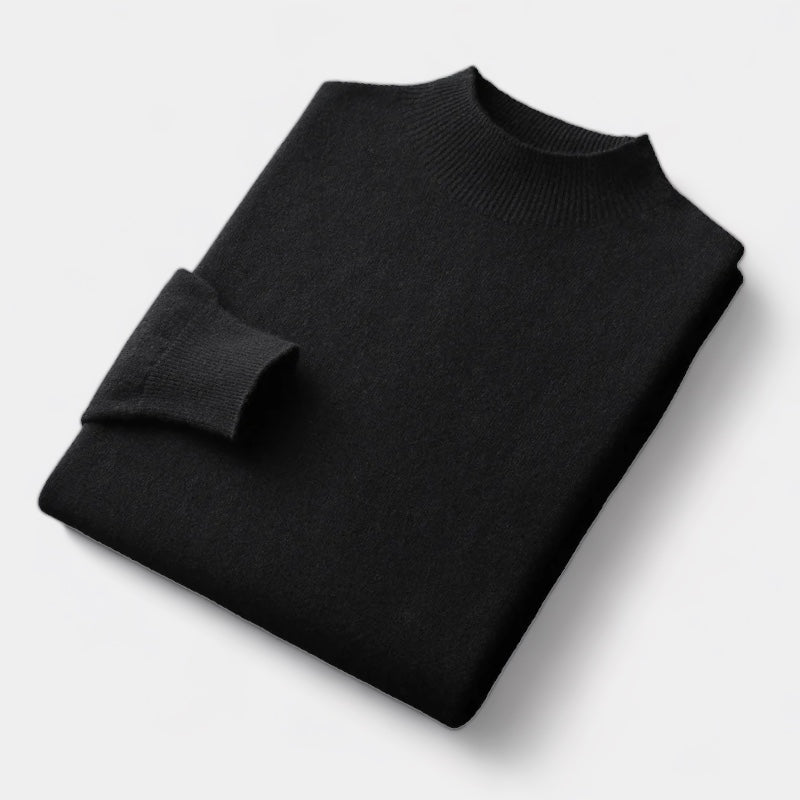 Men's black classic turtleneck jumper with a clean refined silhouette and smooth finish