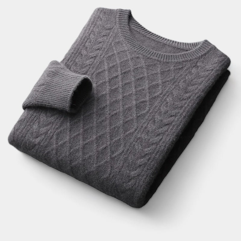 Men's dark grey jacquard pattern jumper with classic woven design