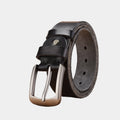 Men's classic black dress belt with polished traditional buckle