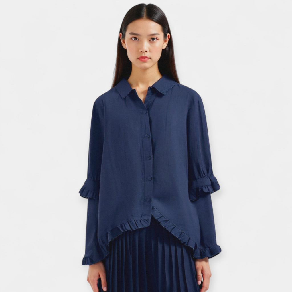 Classic deep blue summer shirt with a clean tailored line and timeless elegant design