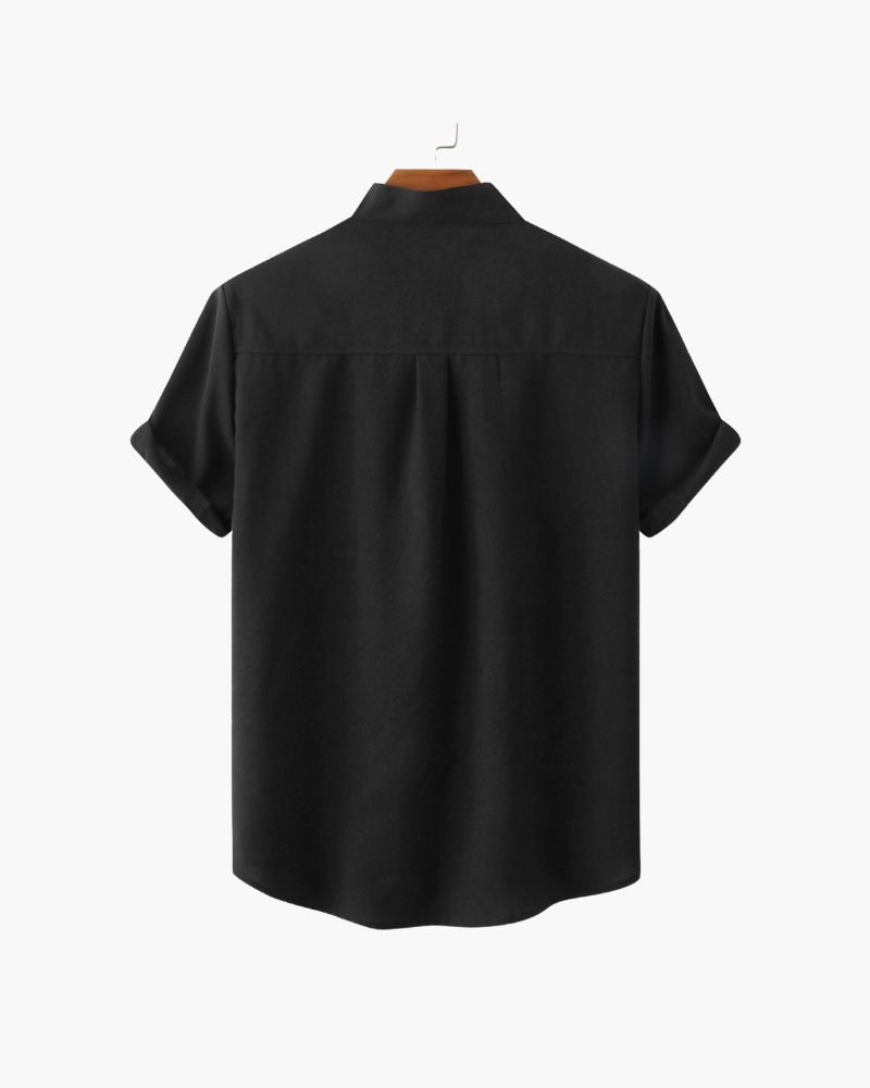 Men's relaxed-fit shirt with a mandarin collar in a neutral tone and subtle texture
