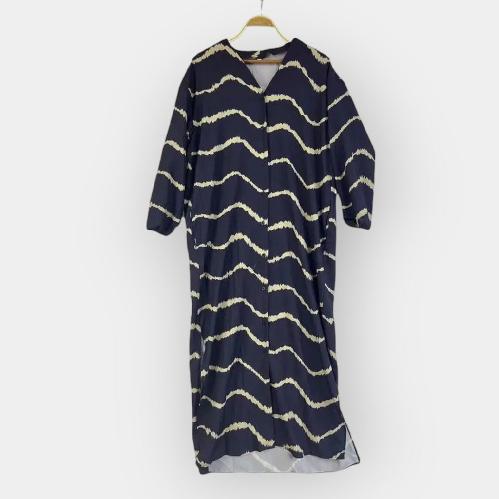 Floaty boho long-sleeve dress in deep blue with a graceful romantic silhouette