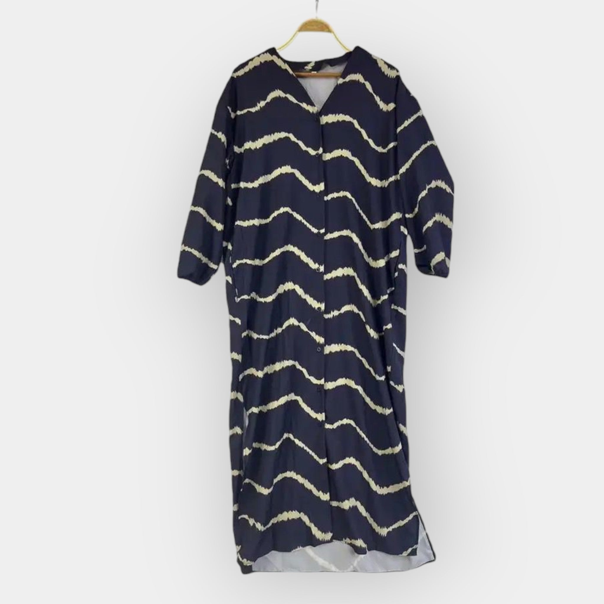 Floaty boho long-sleeve dress in deep blue with a graceful romantic silhouette